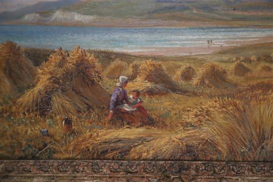Alfred Augustus Glendening (1861-1907) Harvesters on the Isle of Wight 8 x 14.5in.